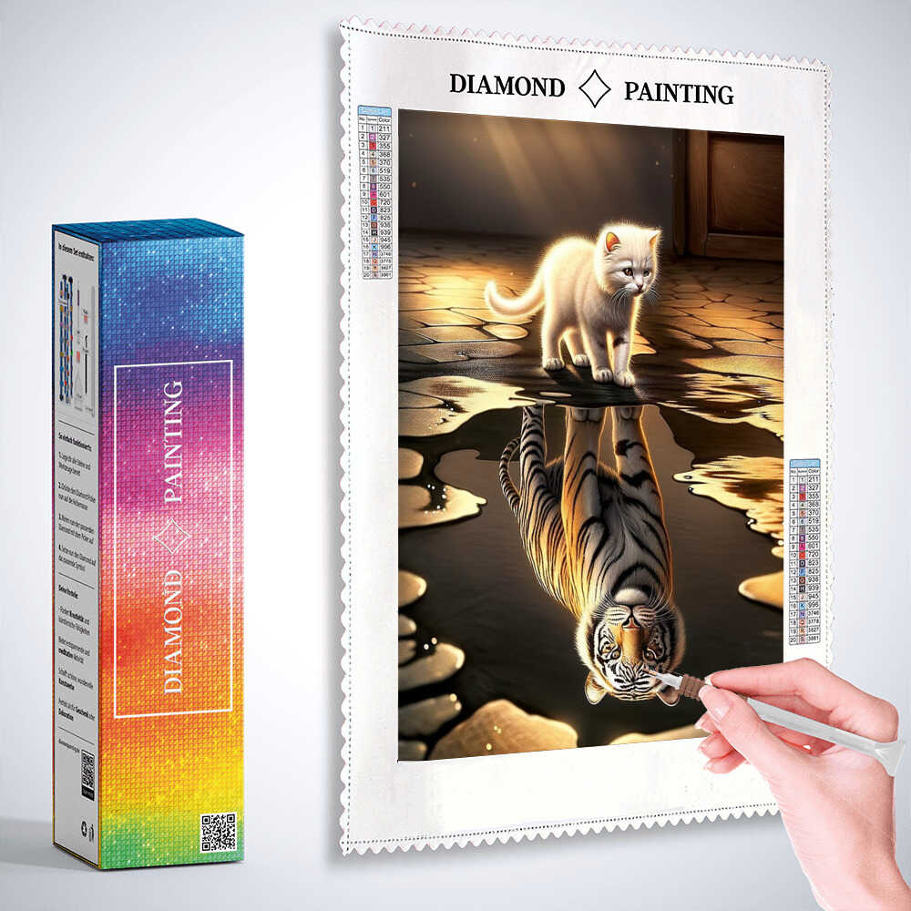 Diamond Painting - Katze weißer Tiger Spiegelbild