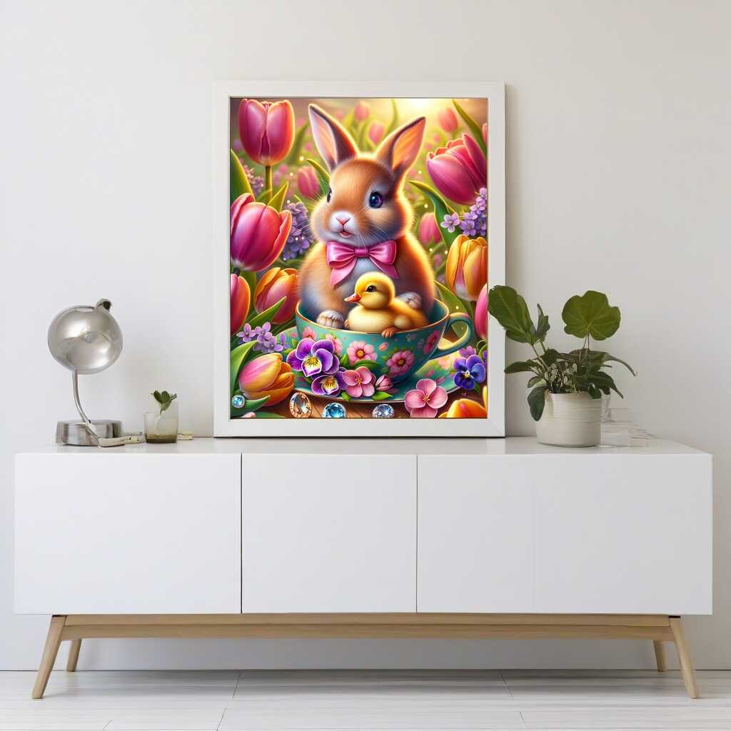 Diamond Painting - Hase mit Schleife, Tasse