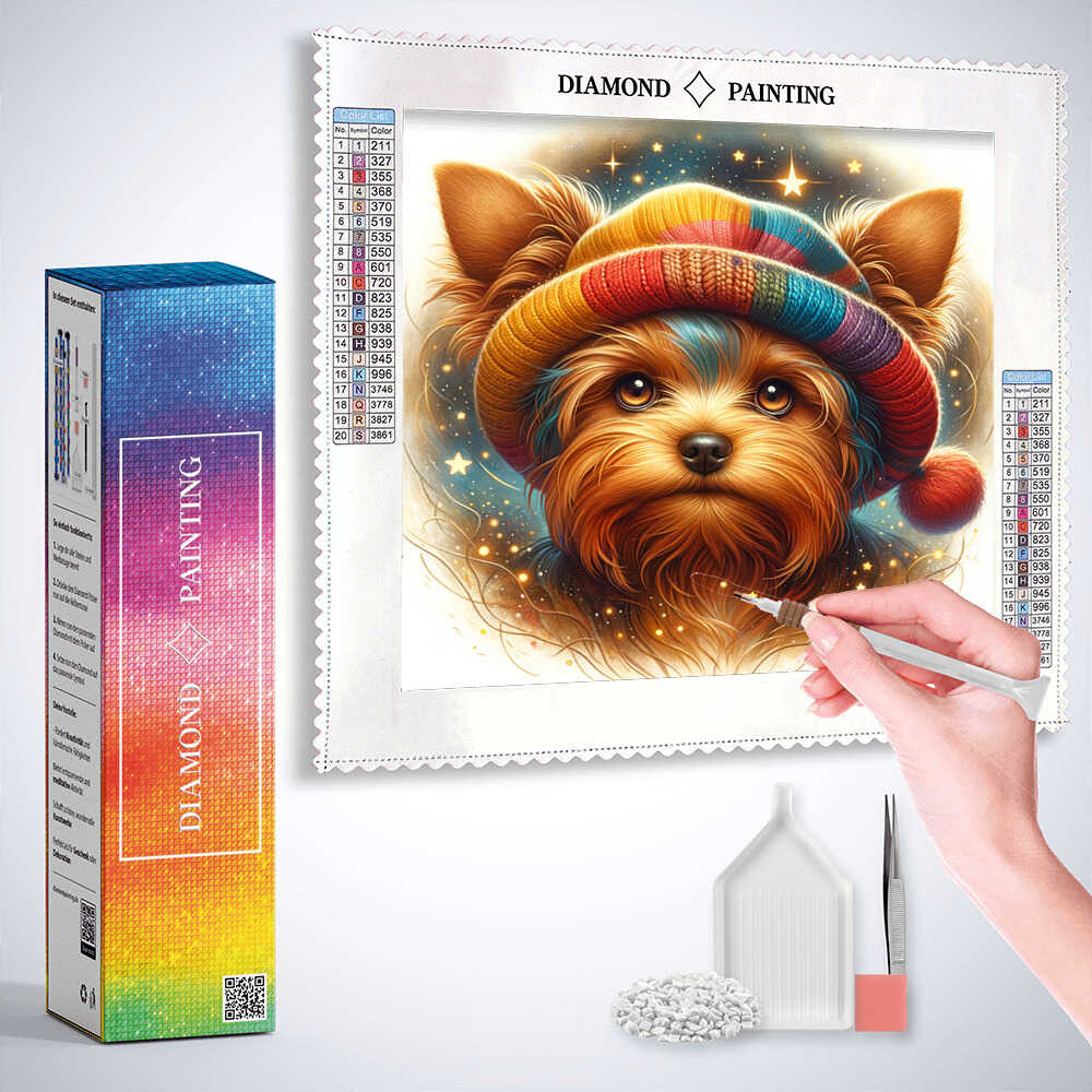 Diamond Painting - Yorkshire Terrier mit Hut