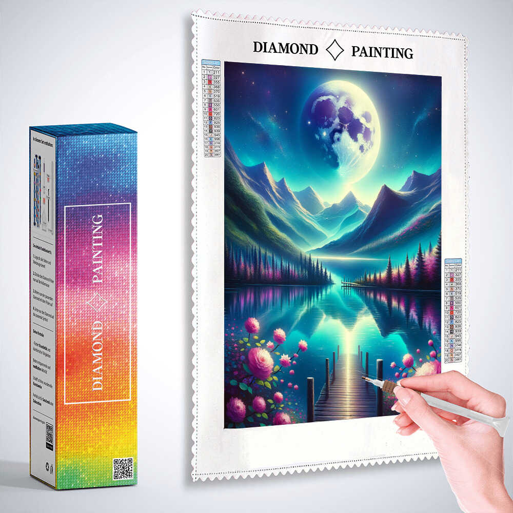 Diamond Painting - Berge am See im Mondschein