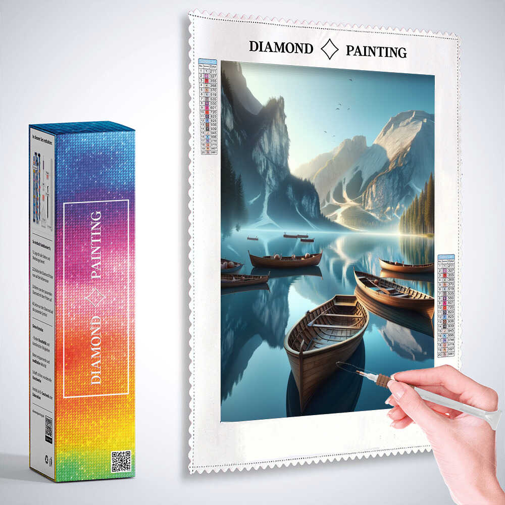 Diamond Painting - Bergsee mit Booten