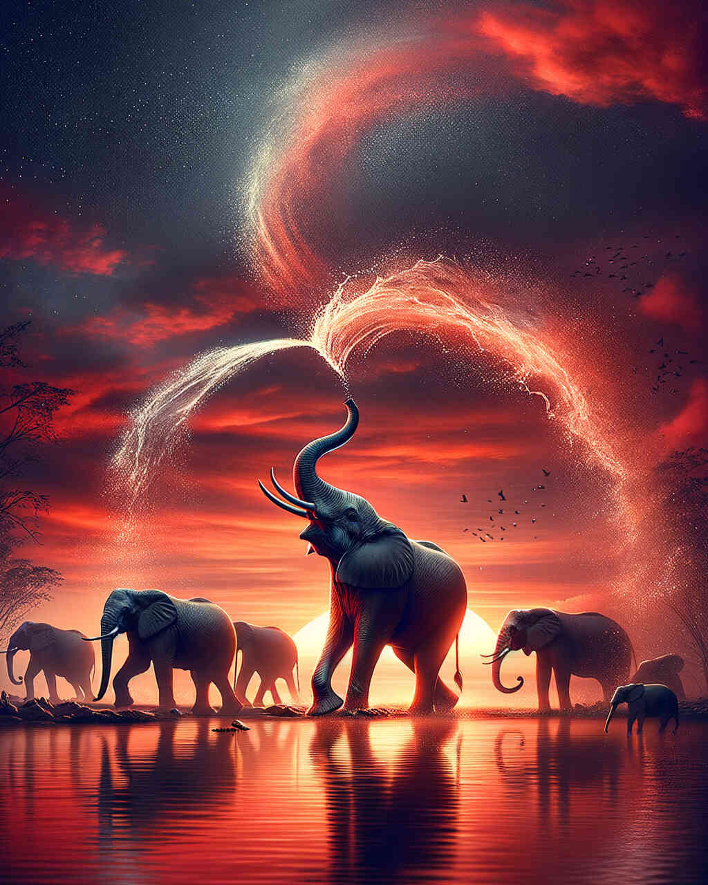 Diamond Painting - Elefant mit Wasserfontaine