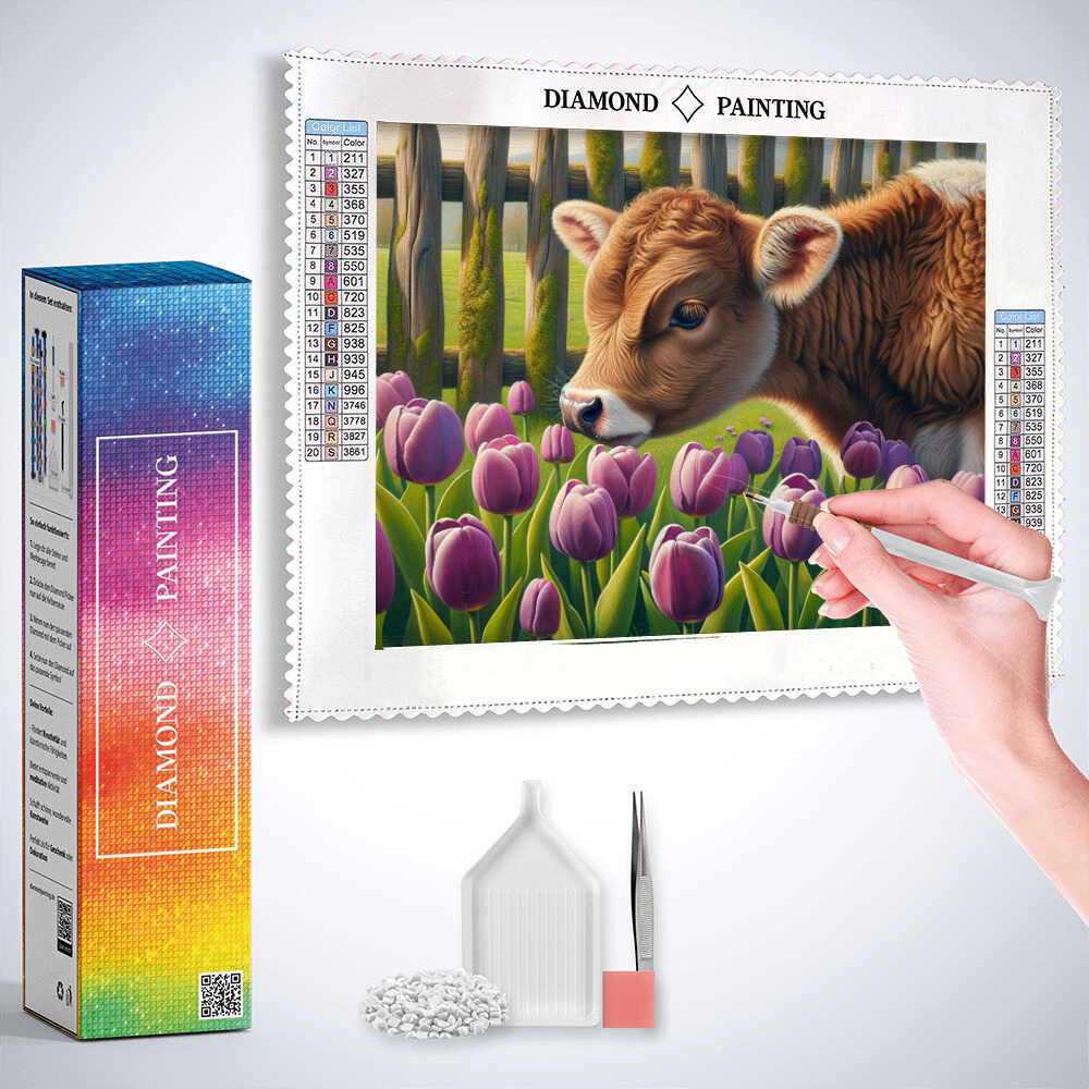 Diamond Painting - Kuh und Tulpen