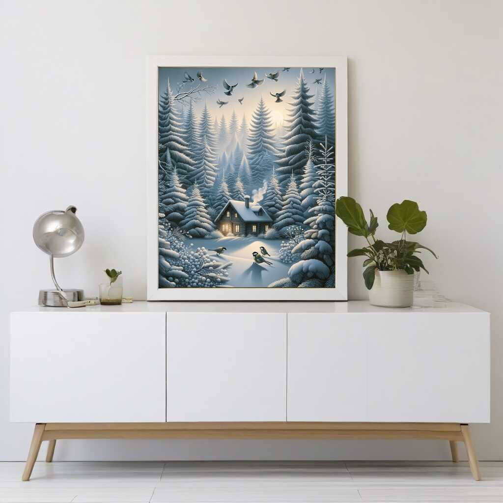 Diamond Painting - Haus in verschneiten Tannen
