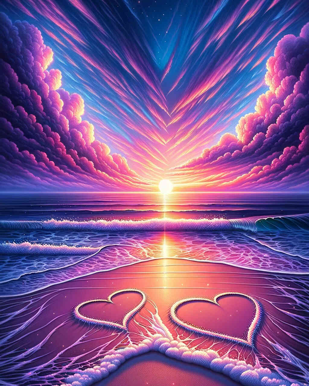 Diamond Painting - Love Herz im Sand Sonnenuntergang