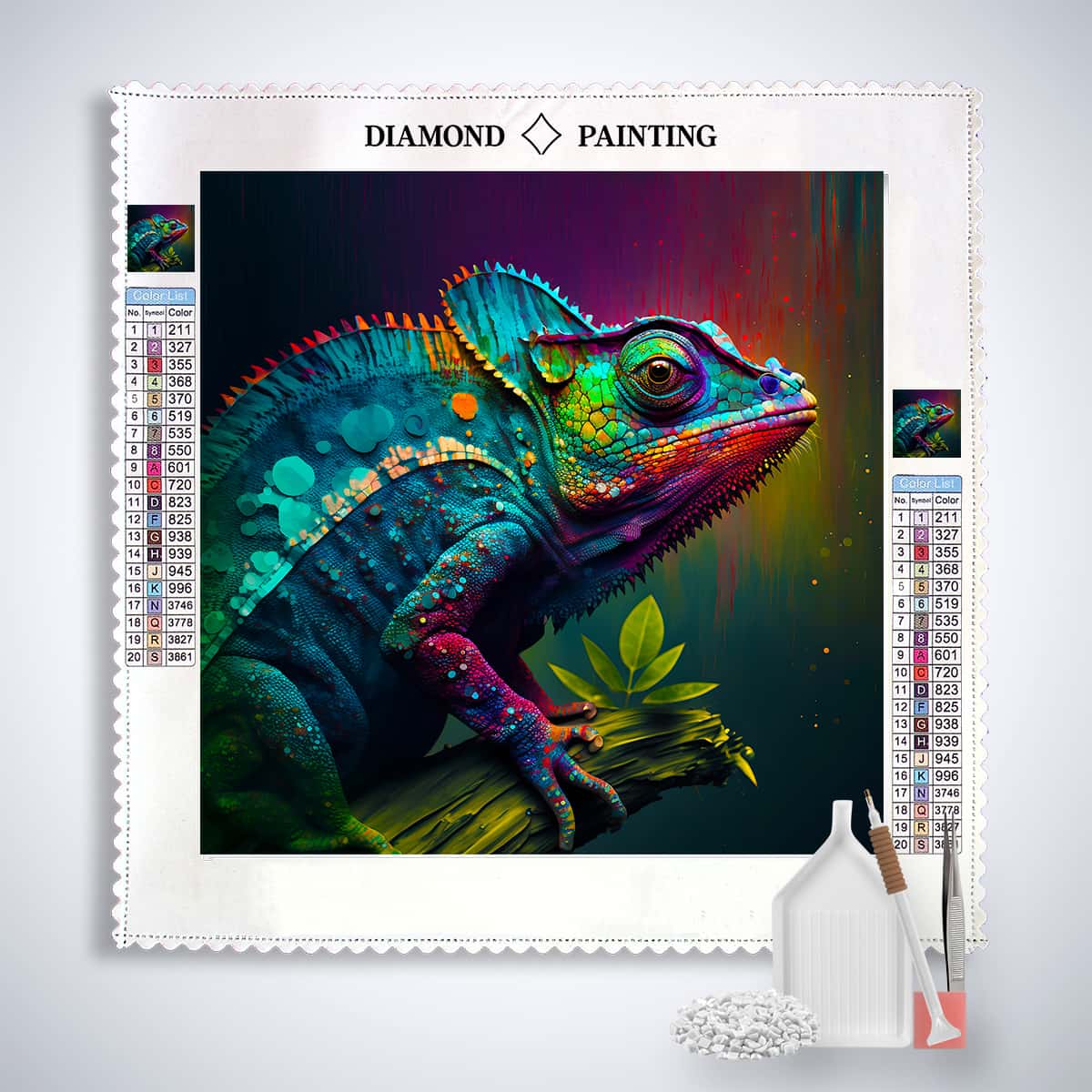 AB Diamond Painting - Prachtvolles Chamäleon - gedruckt in Ultra-HD - AB Diamond, Chamäleon, Neu eingetroffen, Quadratisch, Tiere