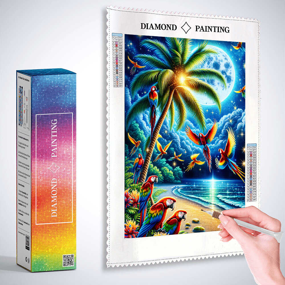 Diamond Painting - Papageien unter Palme