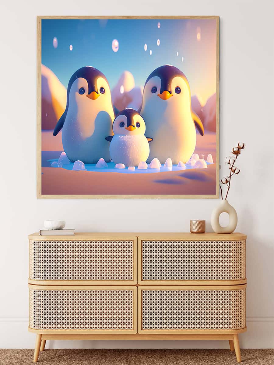 Diamond Painting - Pinguinfamilie - gedruckt in Ultra-HD - Neu eingetroffen, Pinguin, Quadratisch, Tiere