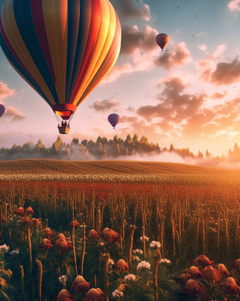 Heißluftballons über Lavendelfeldern