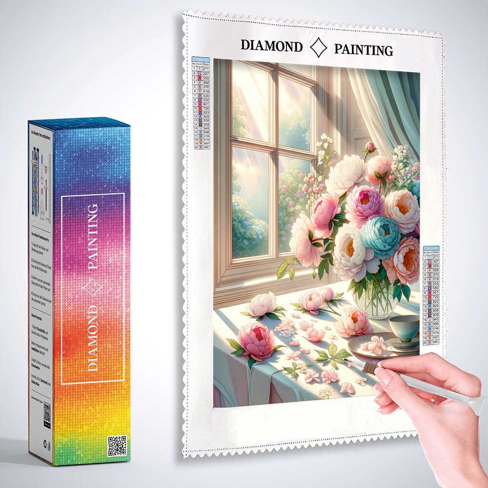 Diamond Painting - Pfingstrosen Tischdecke