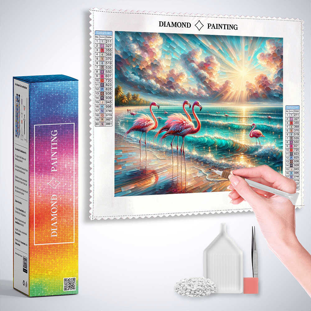 Diamond Painting - Flamingos am Meer
