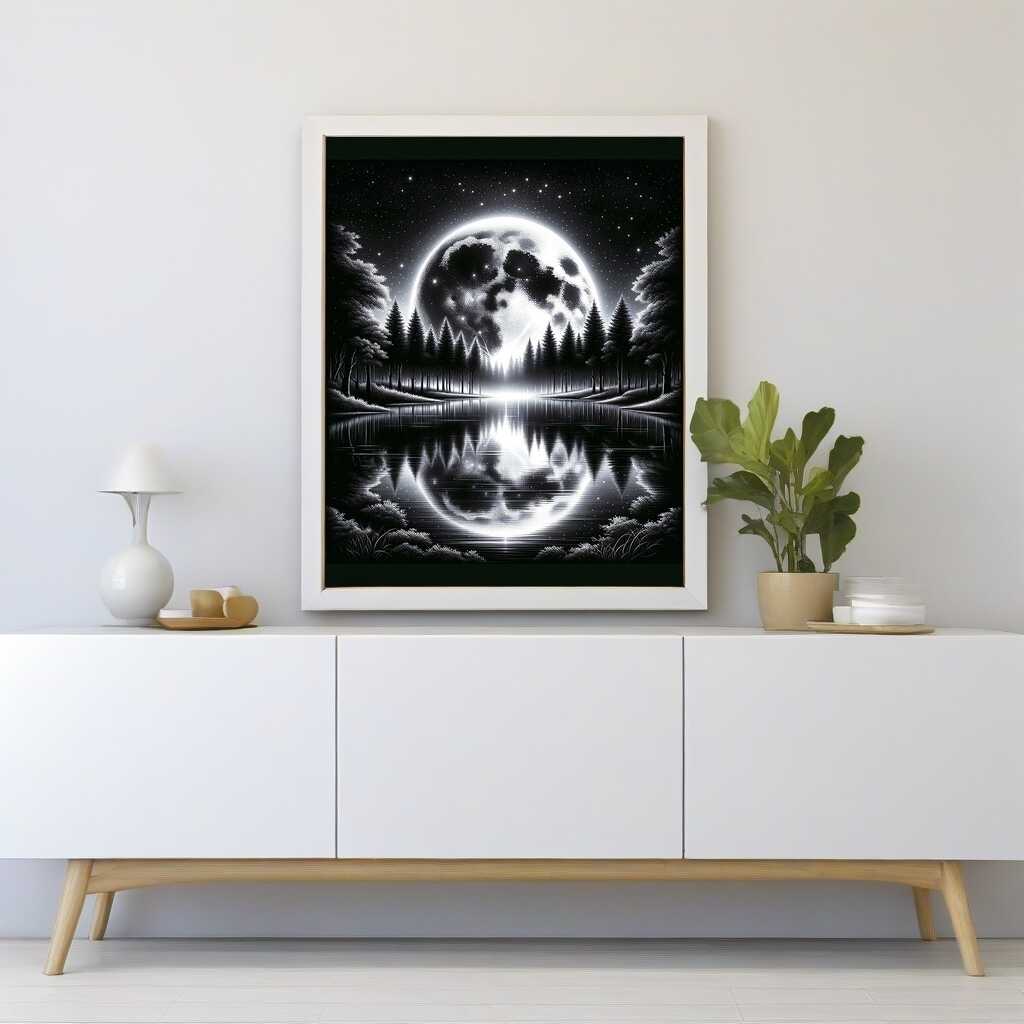 Diamond Painting - Schwarz-weiß Mondspiegelung