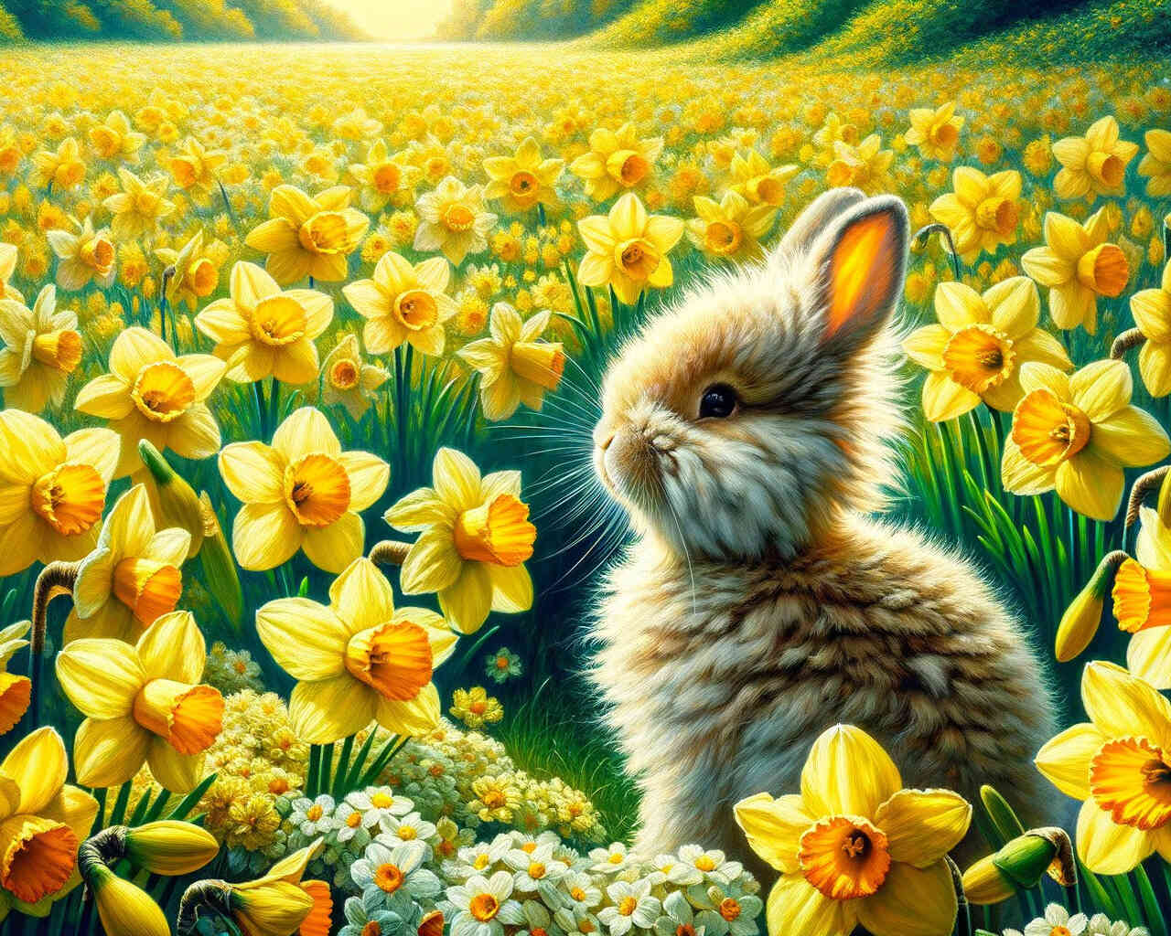 Diamond Painting - Hase vor Narzissen