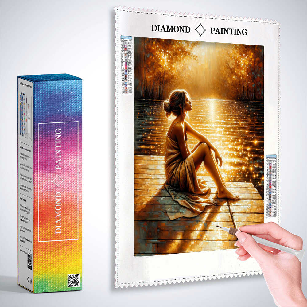 Diamond Painting - Frau am Steg Wasserschatten