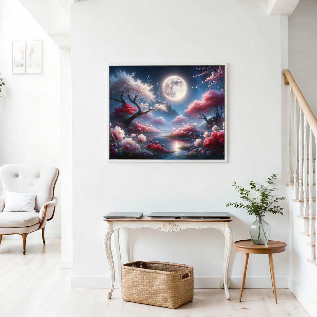Diamond Painting - Vollmond und Blumen