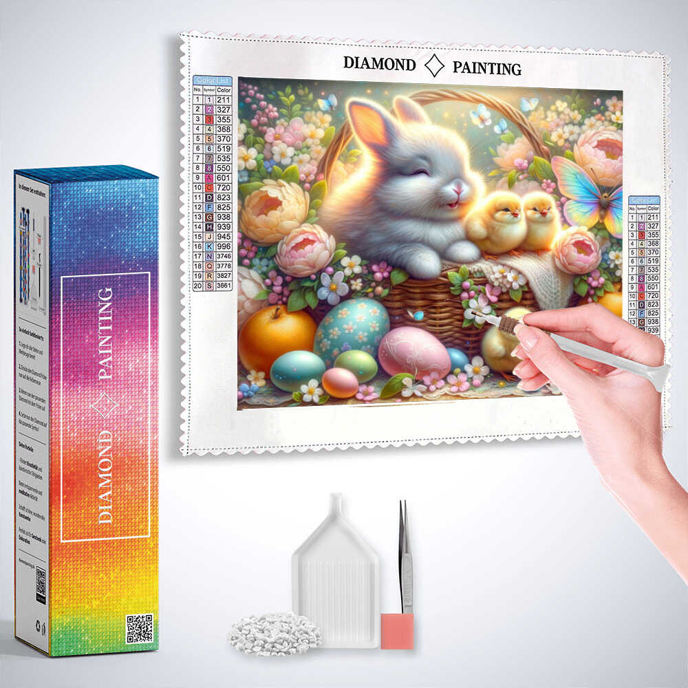 Diamond Painting - Hase und Küken, Korb