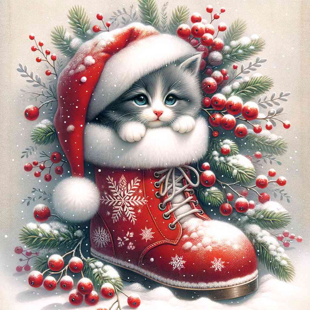 Diamond Painting - Katze mit Weihnachtsstiefel