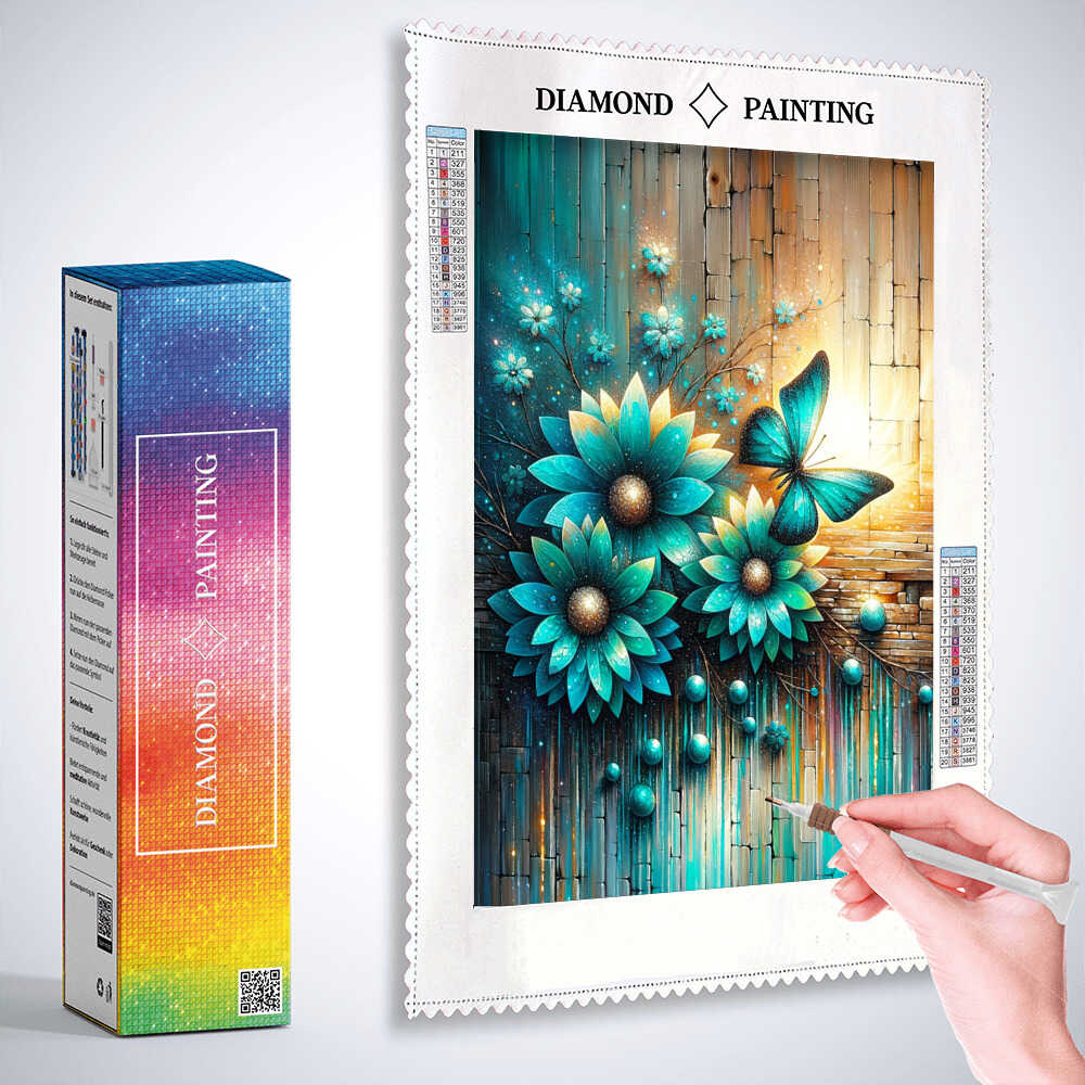 Diamond Painting - Drei türkisfarbene Blumen