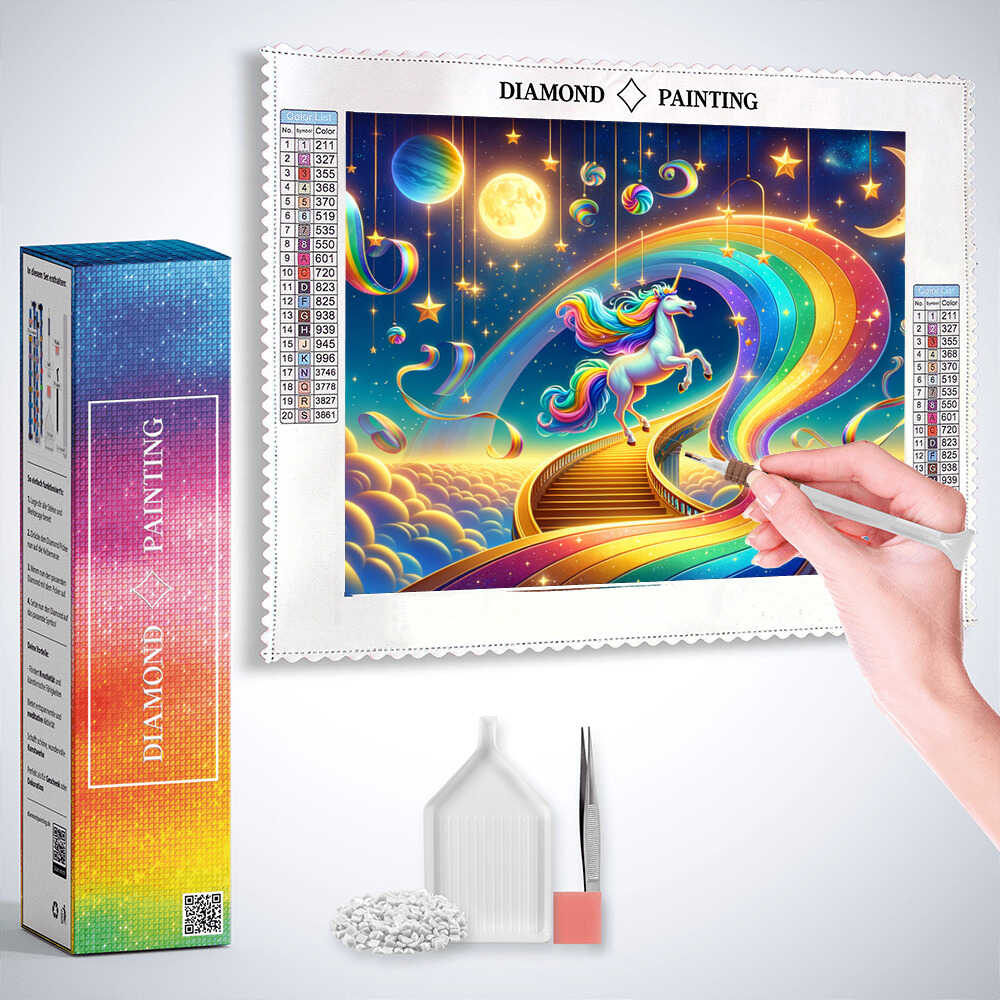 Diamond Painting - Regenbogeneinhorn im Zauberwald