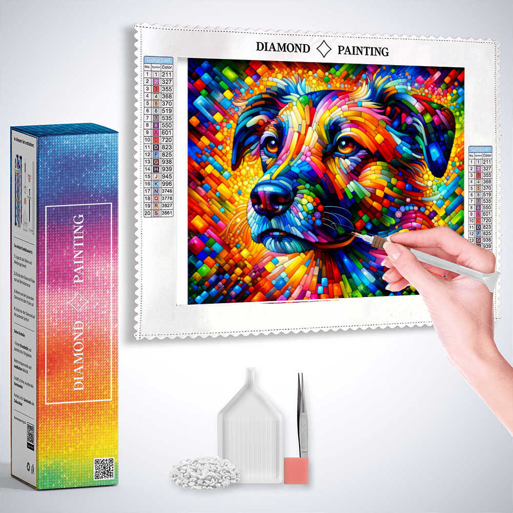 Diamond Painting - Hund, bunt und abstrakt