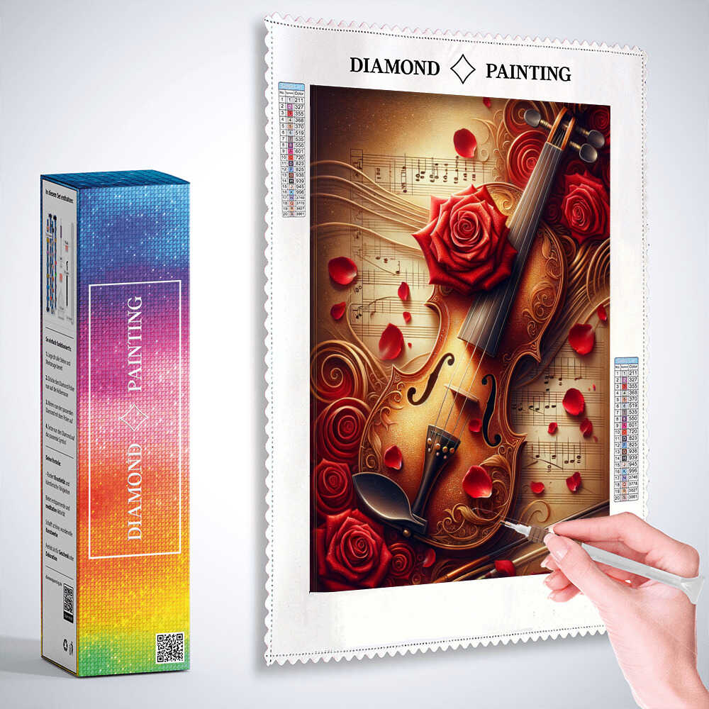 Diamond Painting - Geige mit Rose
