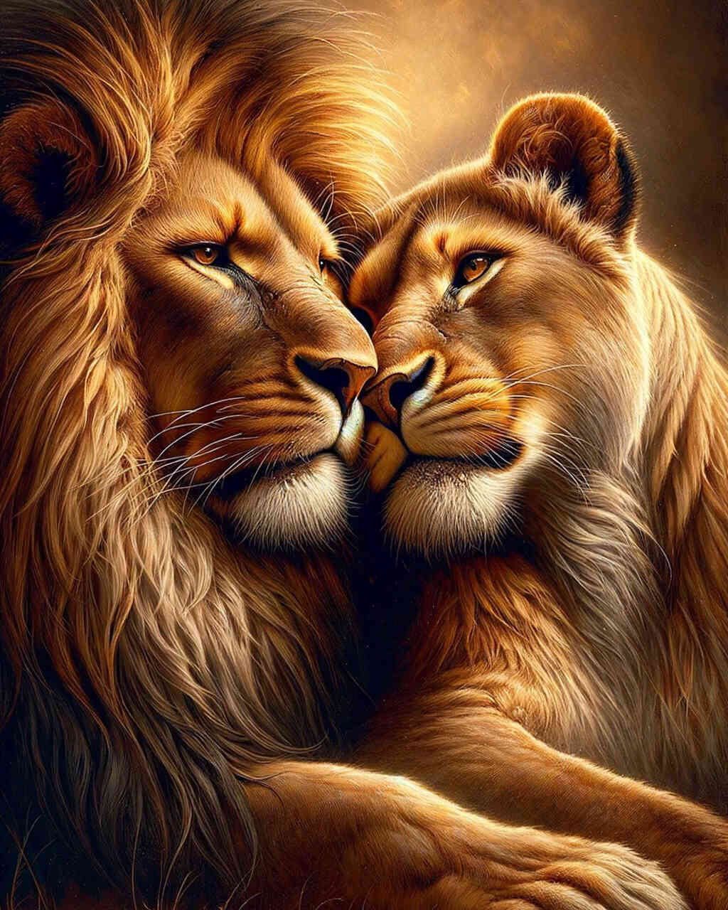 Diamond Painting - Schmusendes Löwenpaar