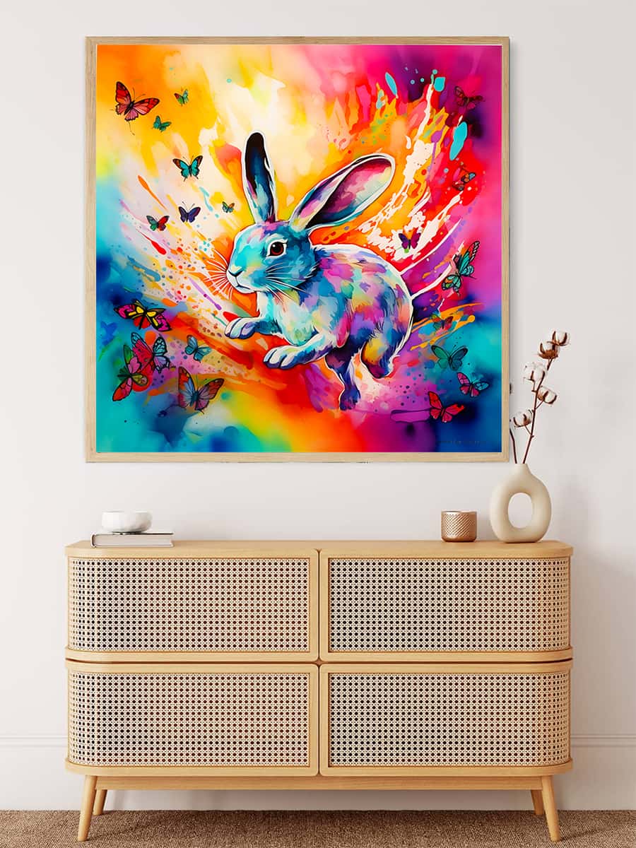 Diamond Painting - Hase mit Blumentanz - gedruckt in Ultra-HD - Blumen, Hasen, Neu eingetroffen, Quadratisch, Tiere