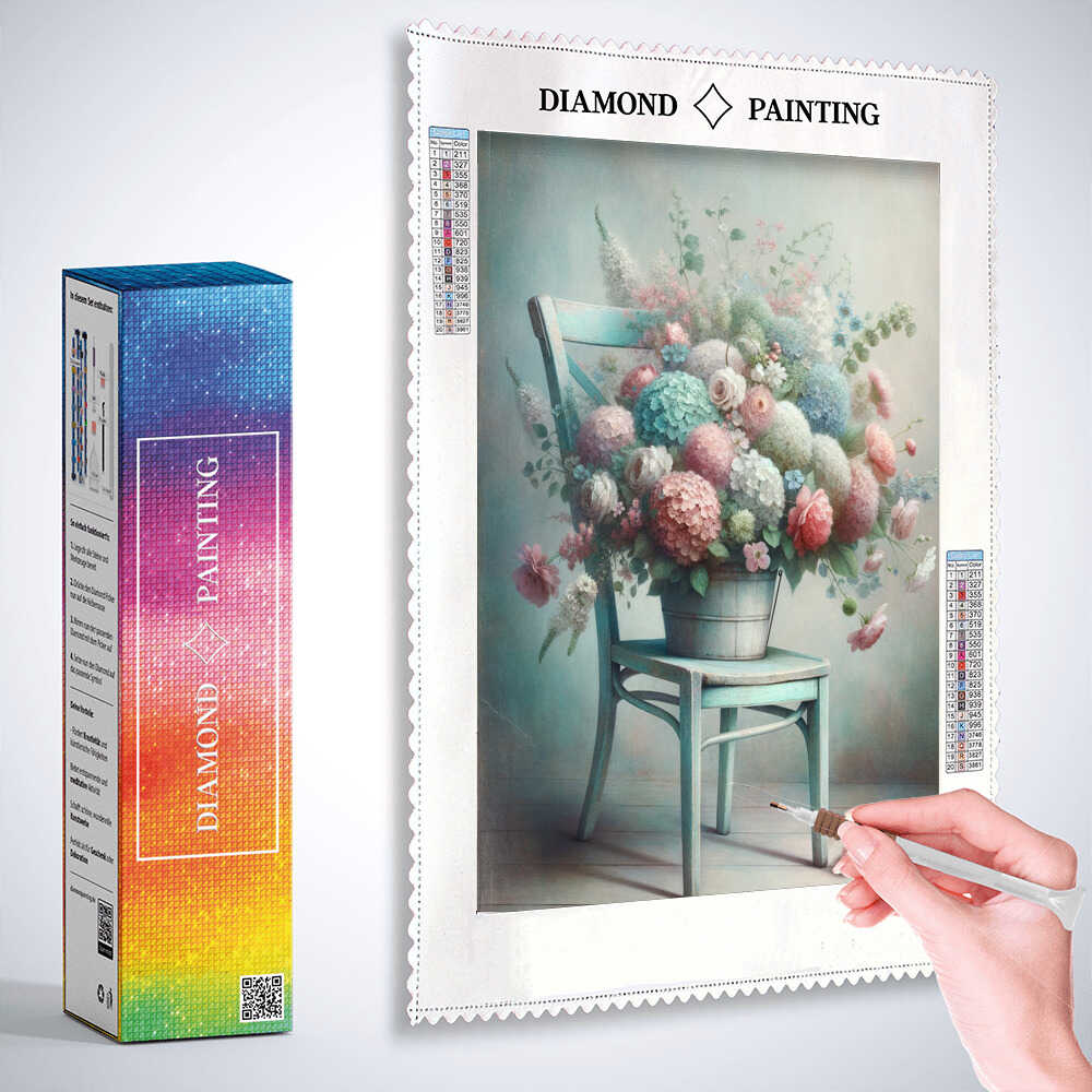 Diamond Painting - Stuhl mit Blumenstrauß
