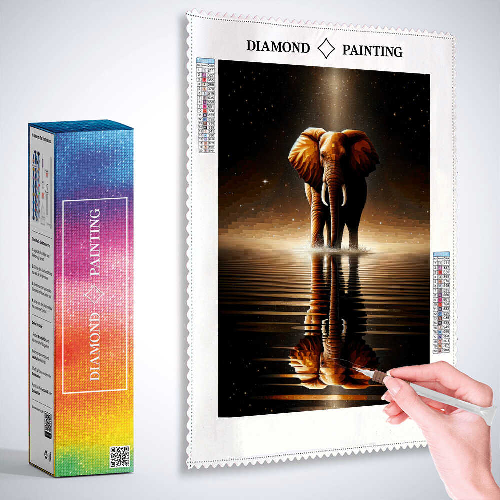 Diamond Painting - Spiegelbild, Elefant