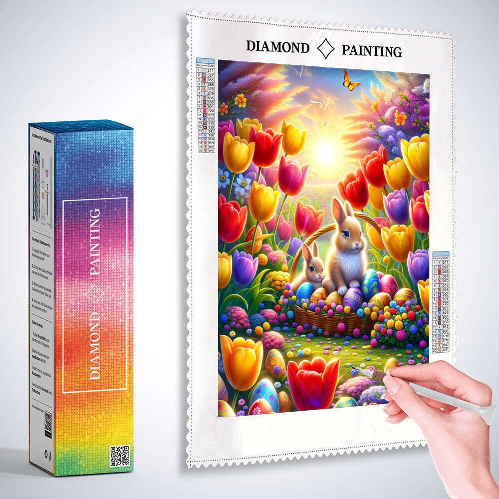 Diamond Painting - Osterhäschen mit Ostereiern