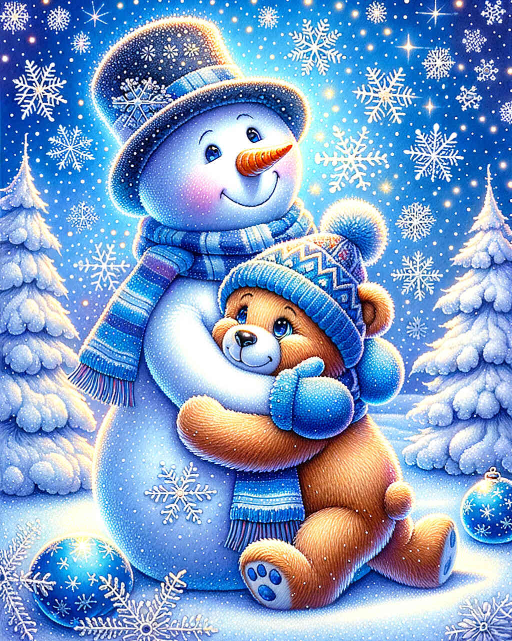 Diamond Painting - Schneemann und Bär, Freunde