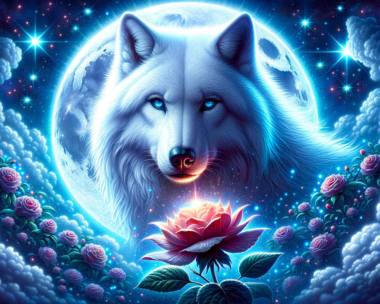 Diamond Painting - Wolf im Vollmond, Blume