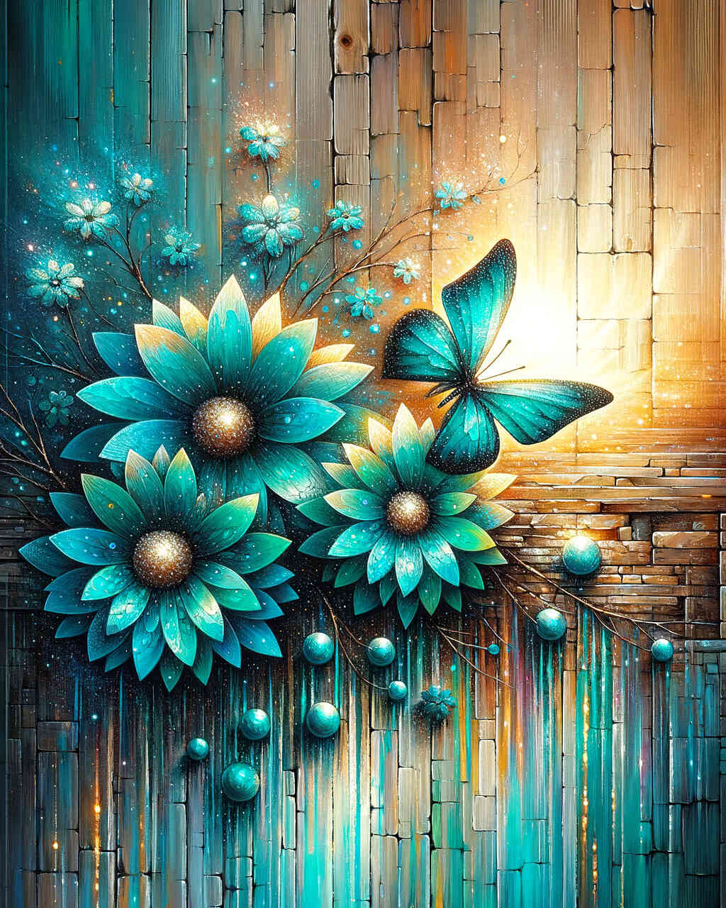 Diamond Painting - Drei türkisfarbene Blumen