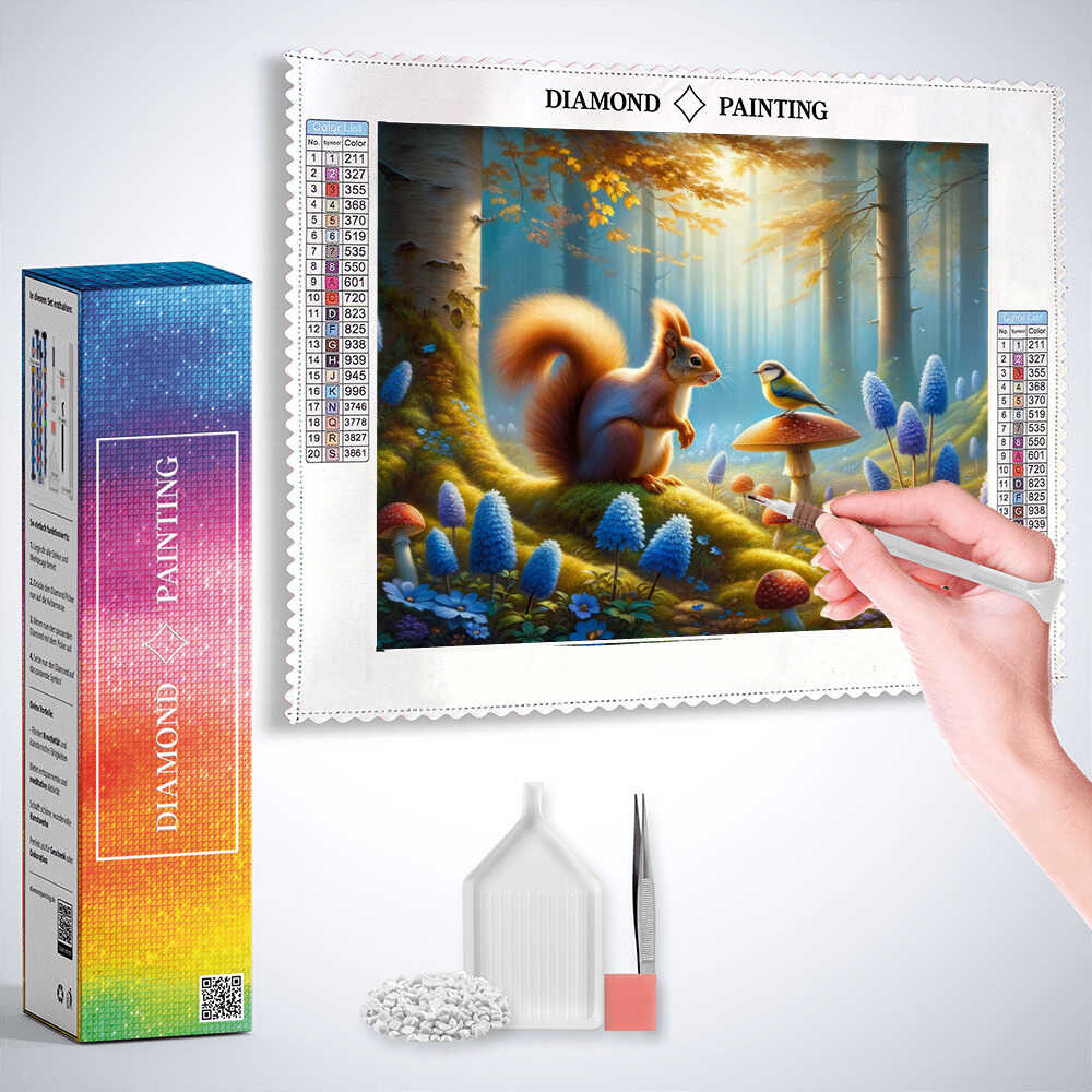 Diamond Painting - Eichhörnchen und Vogel