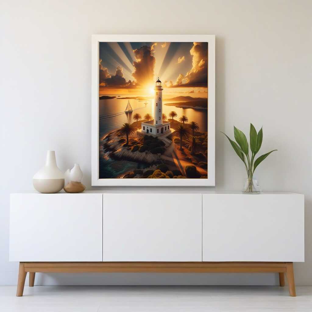 Diamond Painting - Weißer Leuchtturm, Sonnenuntergang