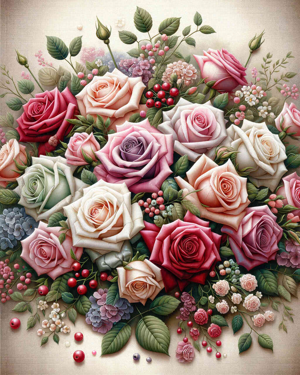 Diamond Painting - Romantischer Rosenstrauß