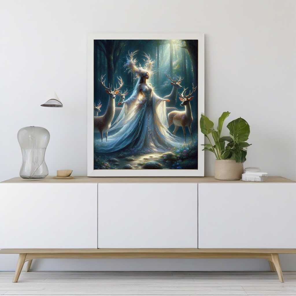 Diamond Painting - Frau mit Geweih und Hirschen
