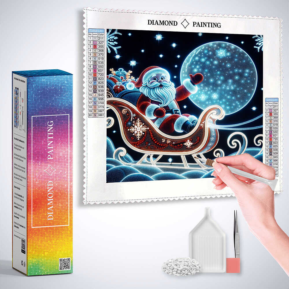 Diamond Painting - Merry Christmas Weihnachtsmann in Schlitten