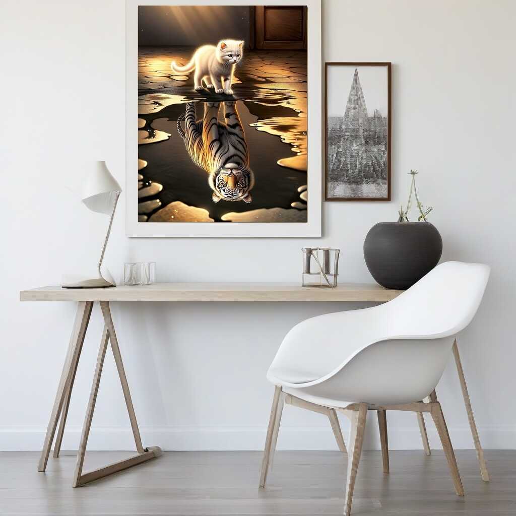 Diamond Painting - Katze weißer Tiger Spiegelbild