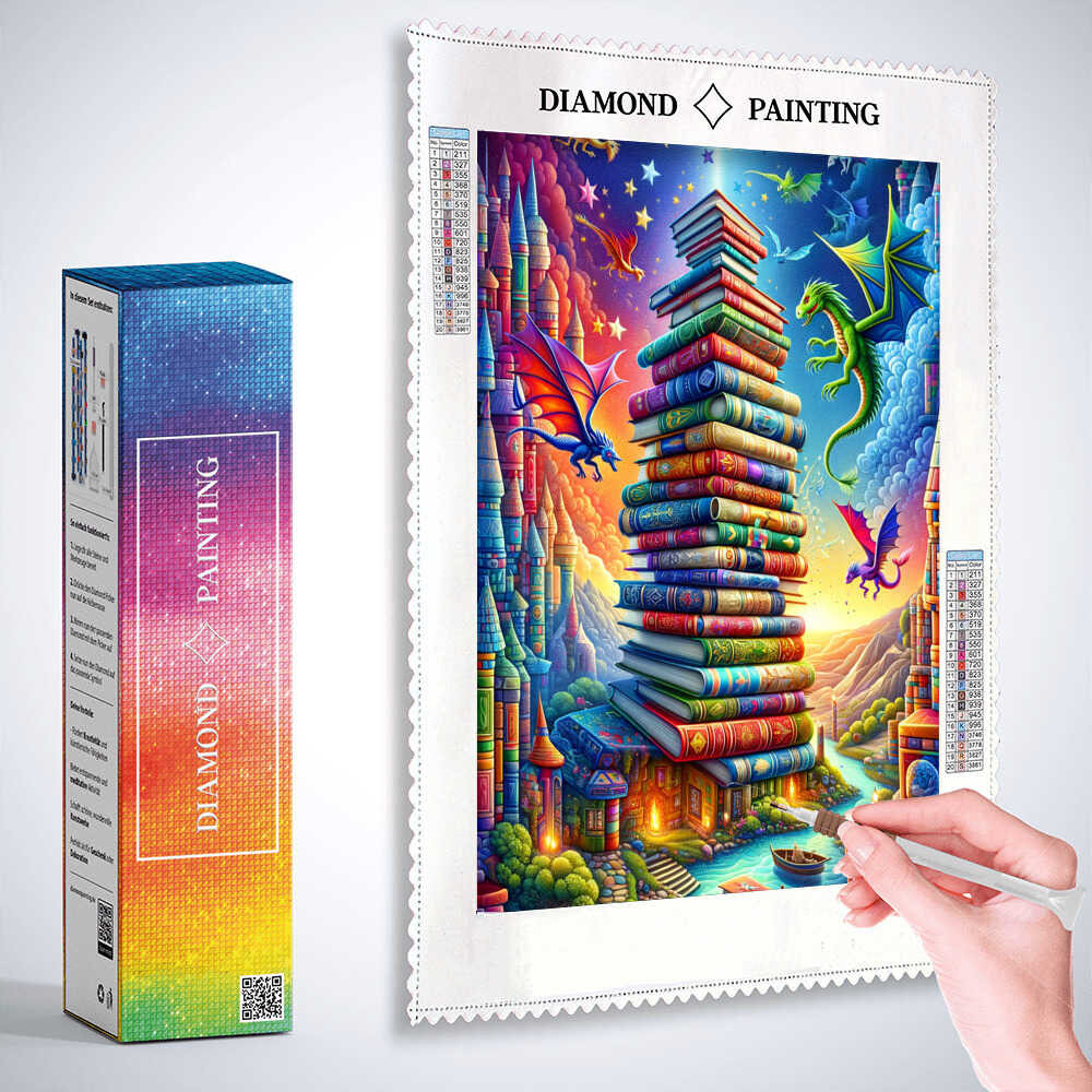 Diamond Painting - Bücherturm, Cartoon
