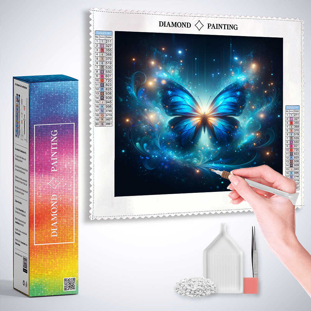 Diamond Painting - Blauer leuchtender Schmetterling