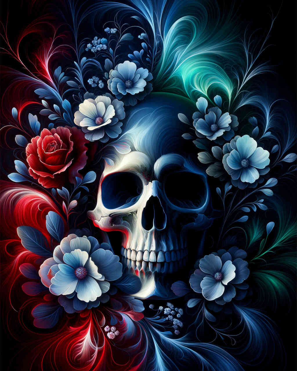 Diamond Painting - Totenkopf mit Blumen