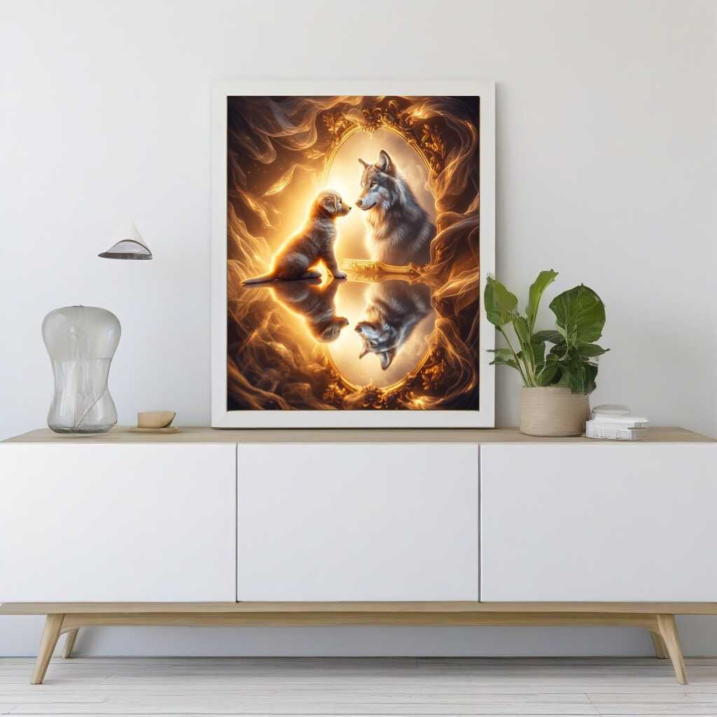 Diamond Painting - Goldenretriver, Wolf, Spiegelbild