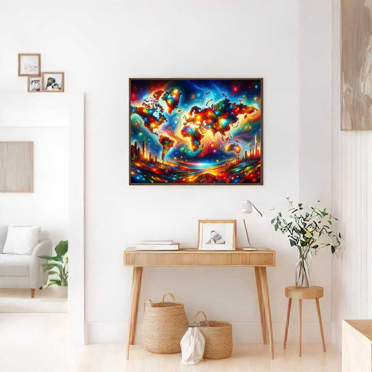 Diamond Painting - Weltkarte Sehenswürdigkeiten bunt