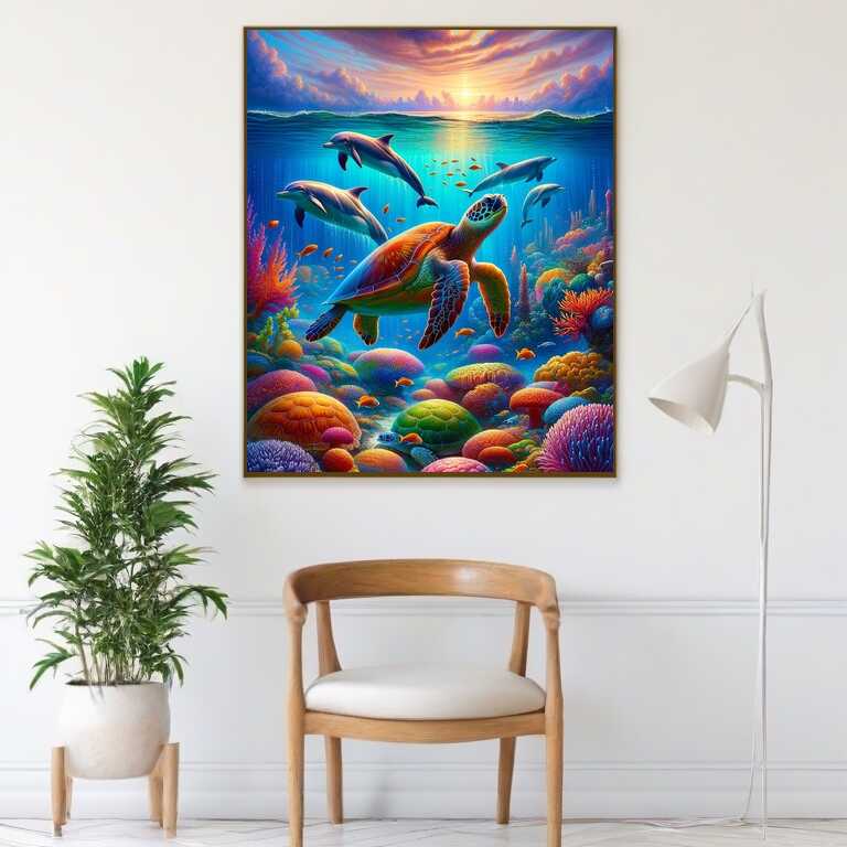 Diamond Painting - Schildkrötenfamilie Delfine