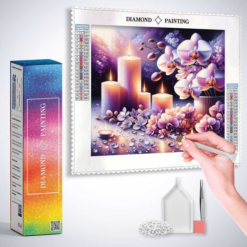 Diamond Painting - Lila Orchidee mit Kerzen