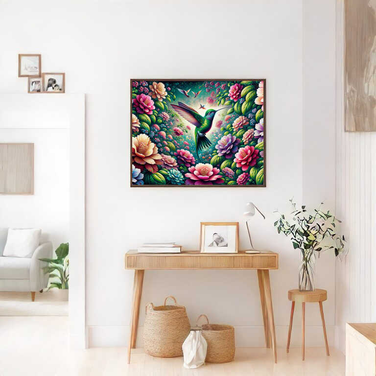 Diamond Painting - Blumen mit Kolibri