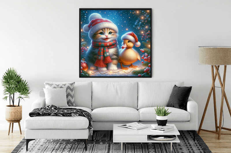 Diamond Painting - Katze mit Weihnachtsente