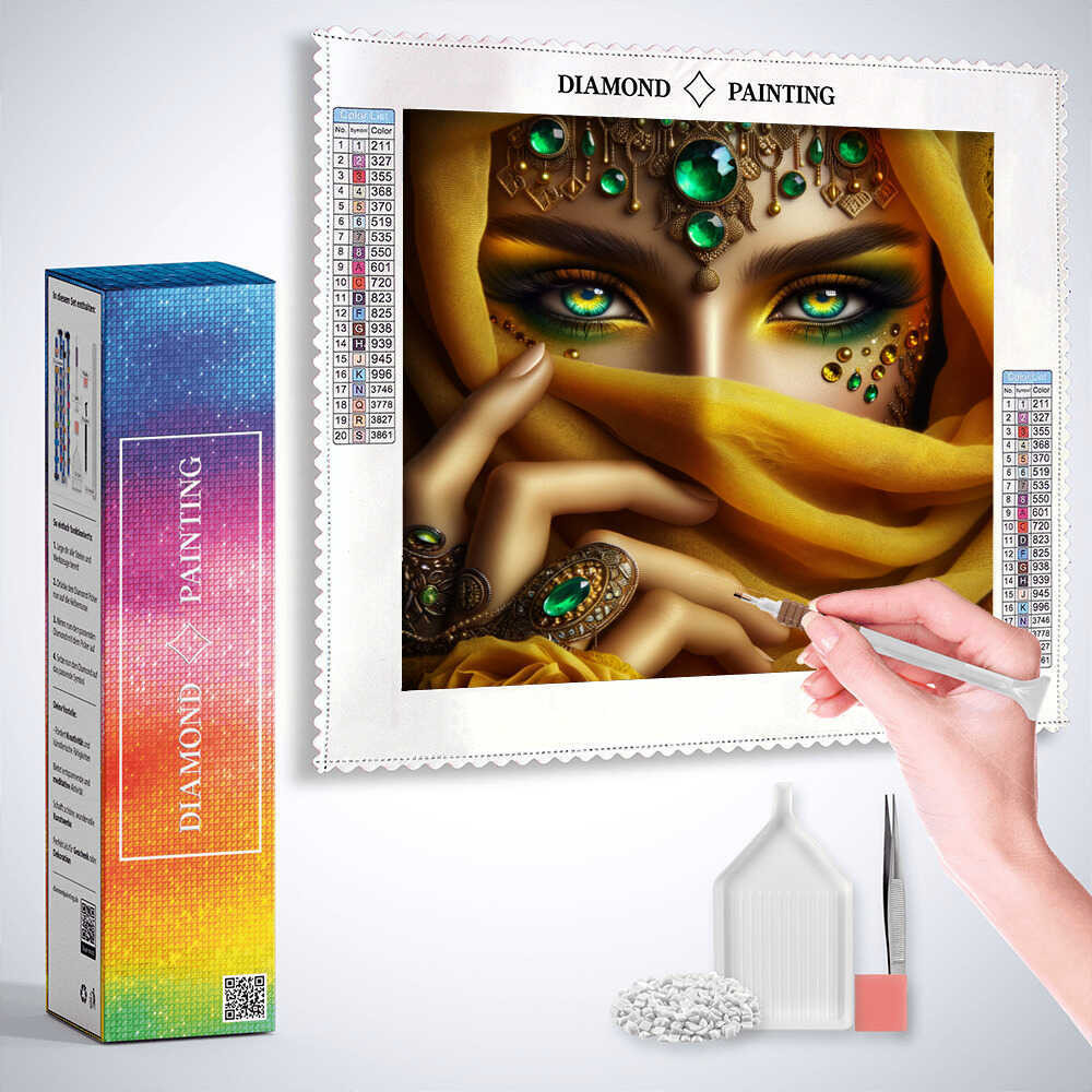 Diamond Painting - Frau mit Tuch, gelb