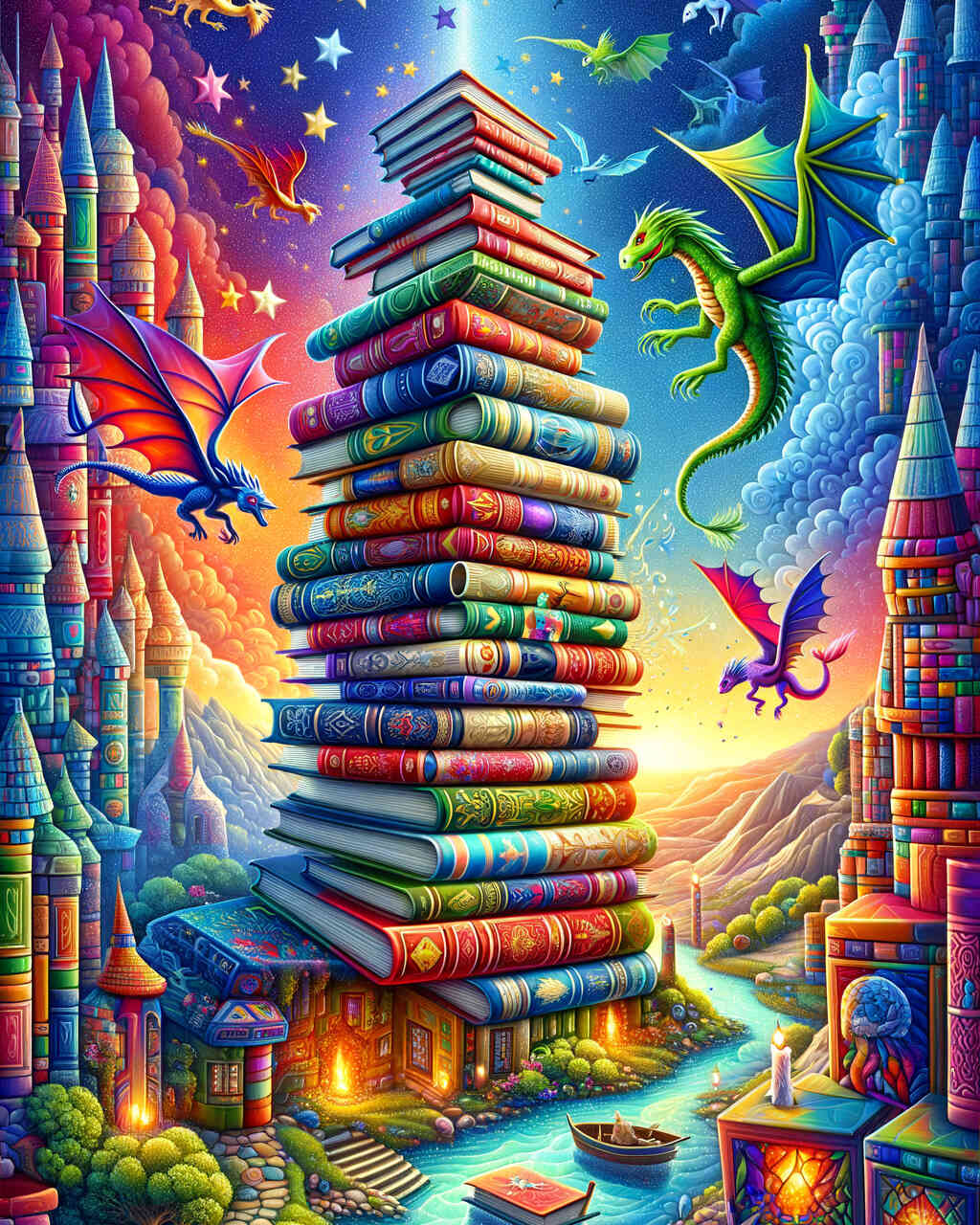 Diamond Painting - Bücherturm, Cartoon